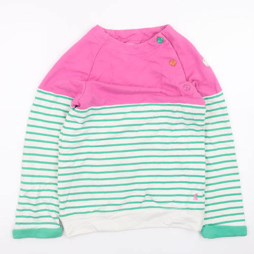 Joules Girls Pink Green Striped Long Sleeve Pullover Sweatshirt 11-12 Years