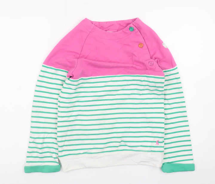 Joules Girls Pink Green Striped Long Sleeve Pullover Sweatshirt 11-12 Years