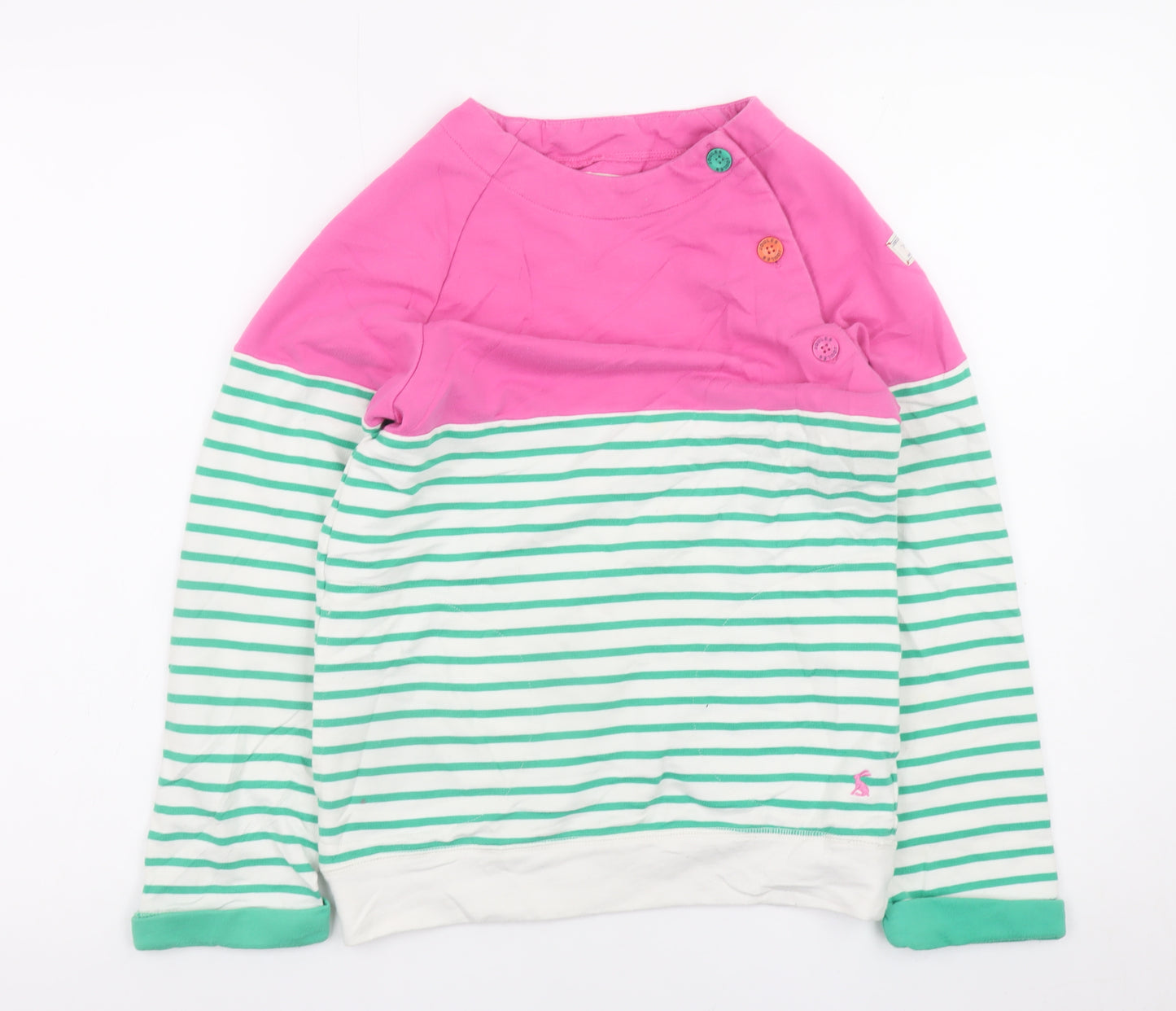 Joules Girls Pink Green Striped Long Sleeve Pullover Sweatshirt 11-12 Years