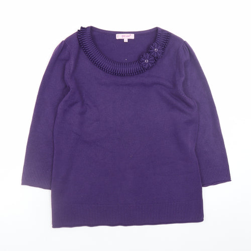 Marks and Spencer Women Purple 3/4 Sleeve Knit Jumper Size 14