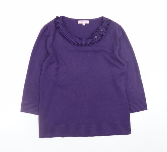 Marks and Spencer Women Purple 3/4 Sleeve Knit Jumper Size 14