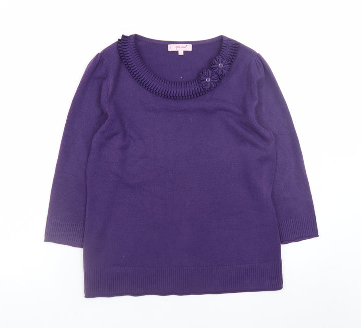 Marks and Spencer Women Purple 3/4 Sleeve Knit Jumper Size 14