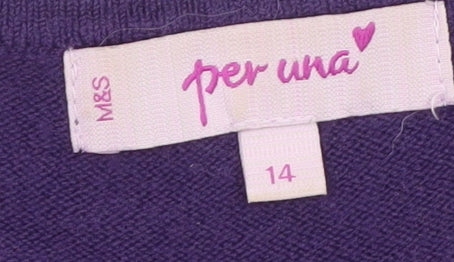 Marks and Spencer Women Purple 3/4 Sleeve Knit Jumper Size 14