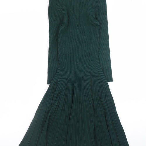 Monsoon Women Green Knit Fit & Flare Midi Dress Size S