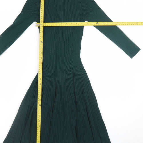 Monsoon Women Green Knit Fit & Flare Midi Dress Size S