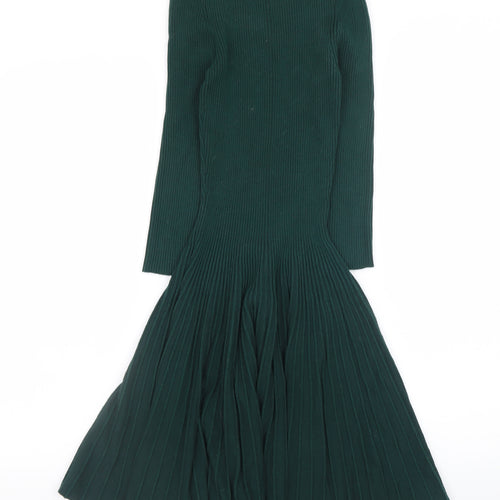 Monsoon Women Green Knit Fit & Flare Midi Dress Size S