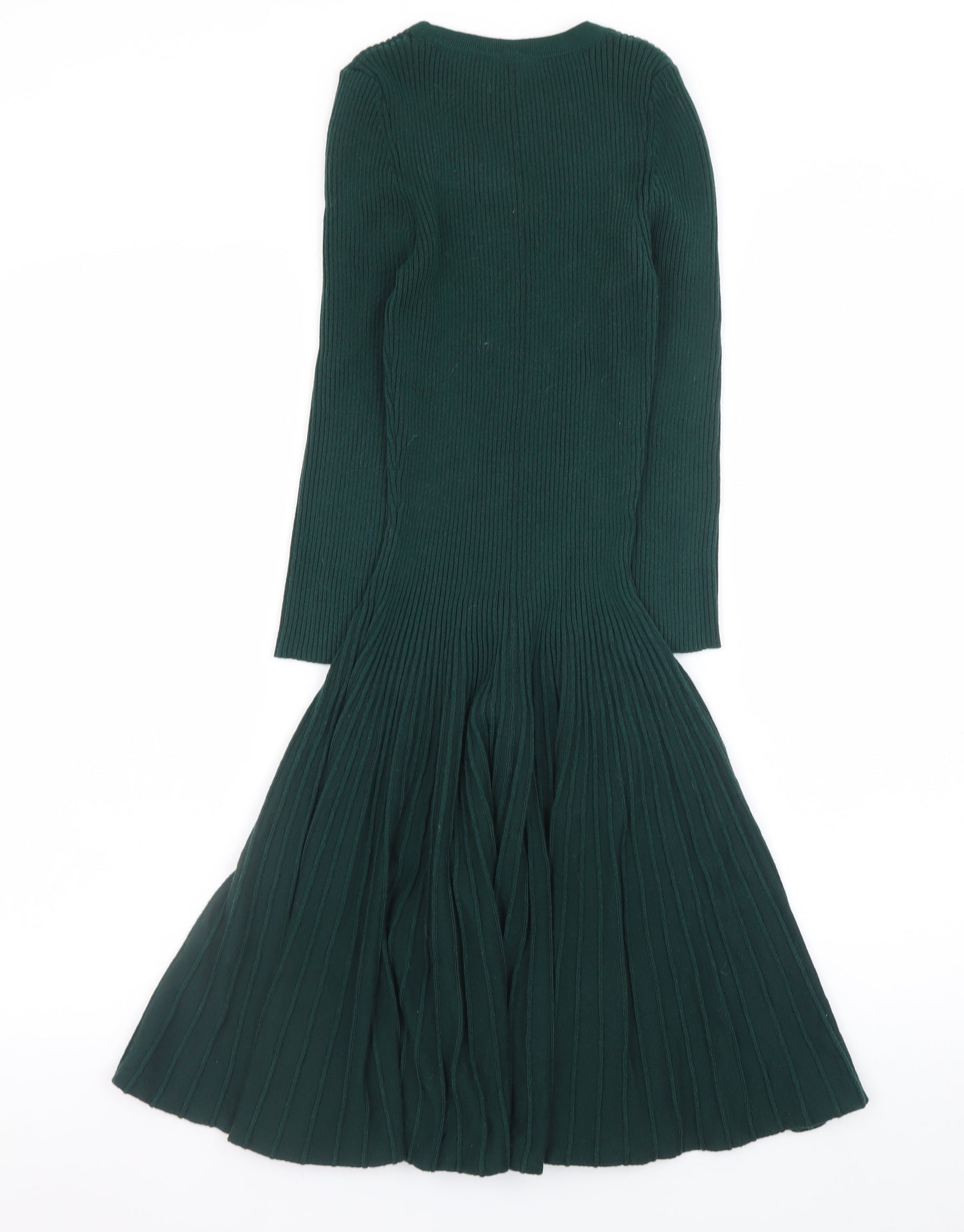 Monsoon Women Green Knit Fit & Flare Midi Dress Size S