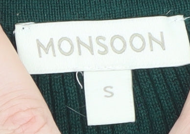 Monsoon Women Green Knit Fit & Flare Midi Dress Size S