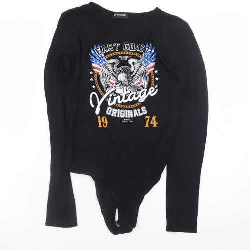 PrettyLittleThing Womens Black Size 12 Vintage Graphic Bodysuit