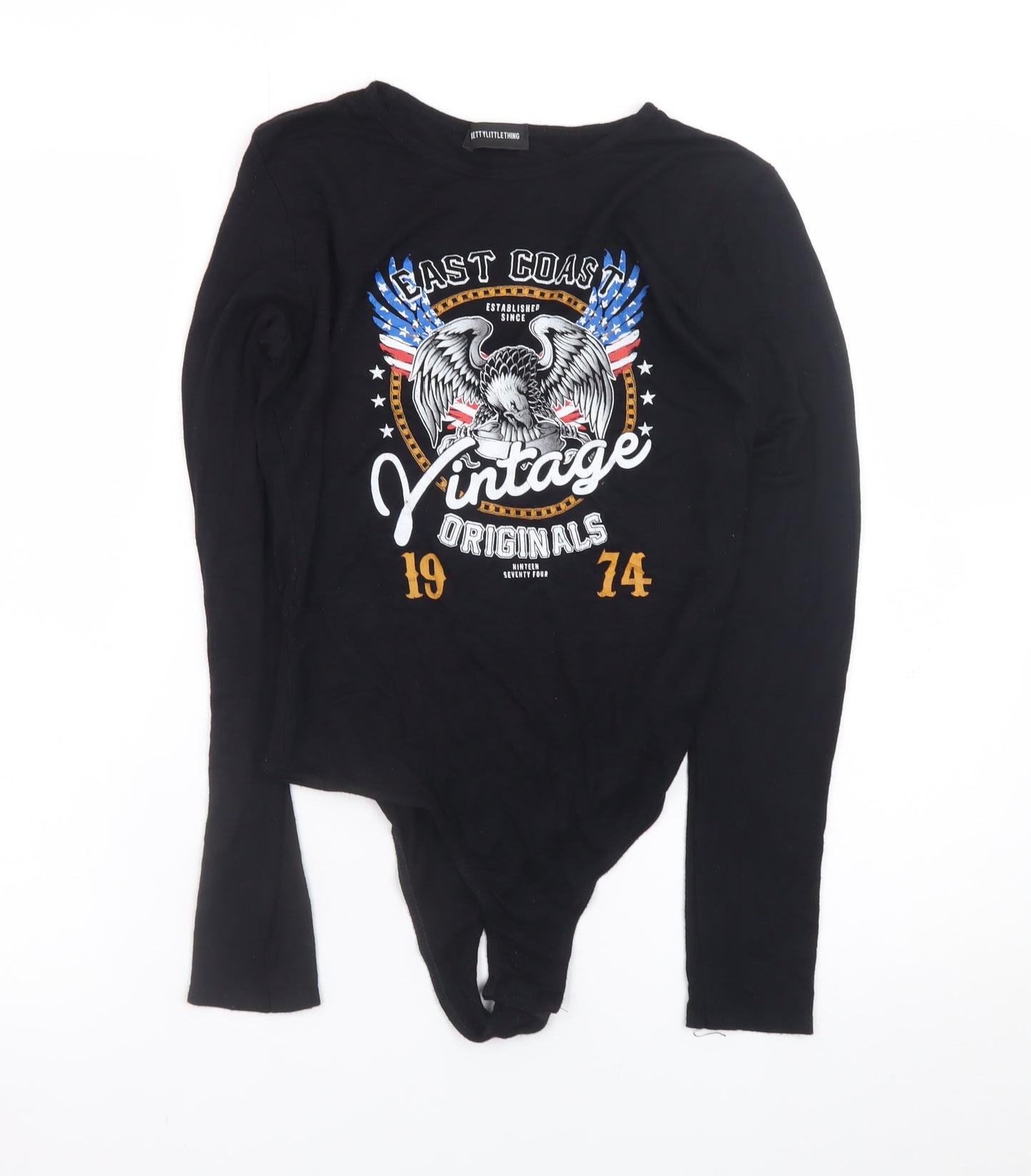 PrettyLittleThing Womens Black Size 12 Vintage Graphic Bodysuit