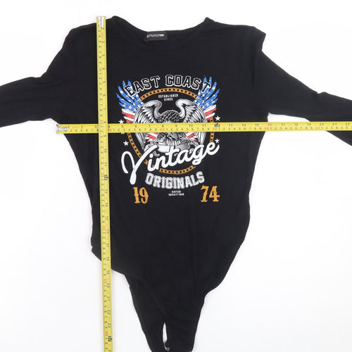PrettyLittleThing Womens Black Size 12 Vintage Graphic Bodysuit