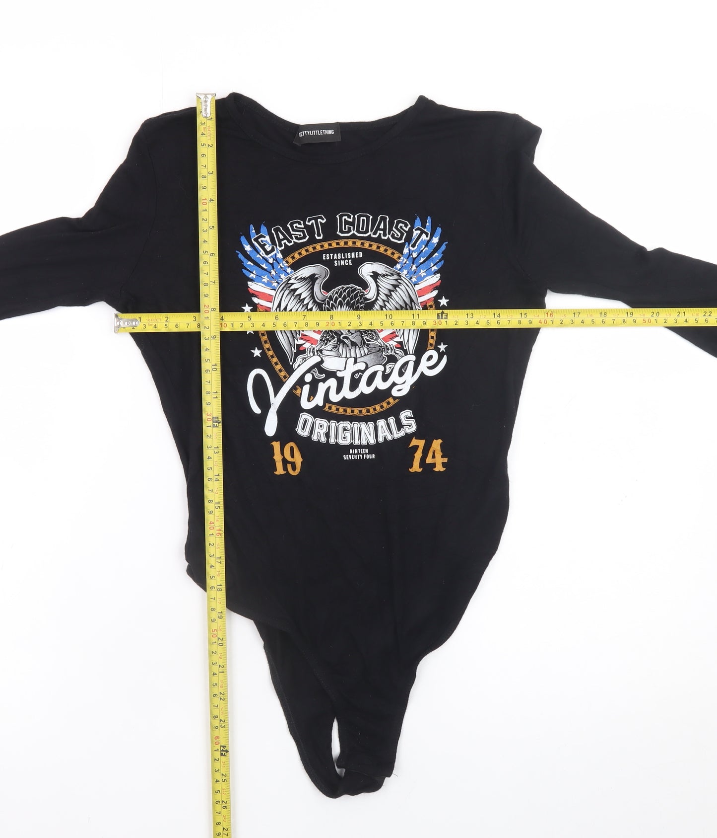 PrettyLittleThing Womens Black Size 12 Vintage Graphic Bodysuit