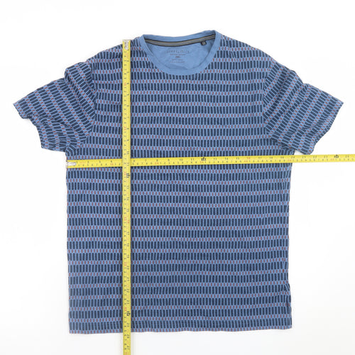 Steel & Jelly Men's Blue Geometric Crew Neck Cotton T-Shirt M