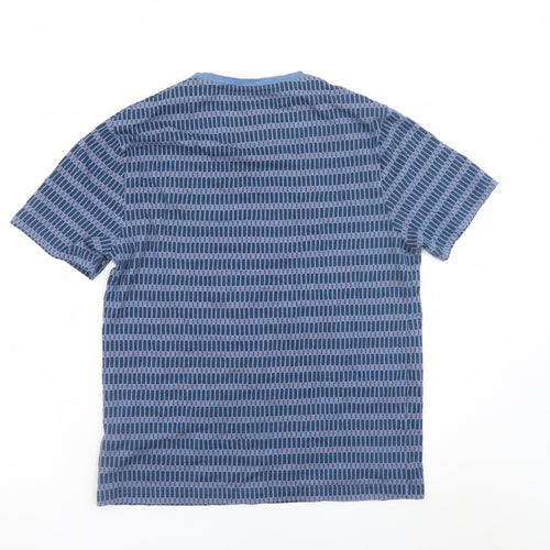 Steel & Jelly Men's Blue Geometric Crew Neck Cotton T-Shirt M
