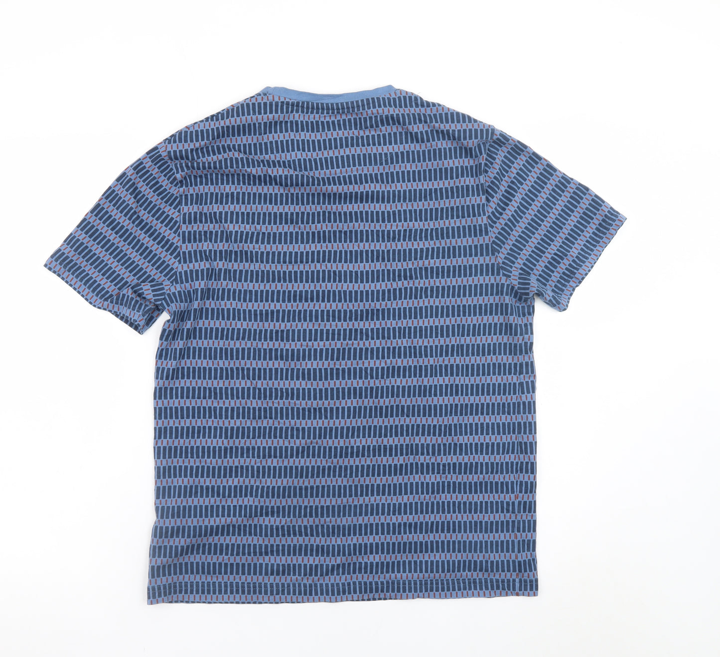 Steel & Jelly Men's Blue Geometric Crew Neck Cotton T-Shirt M