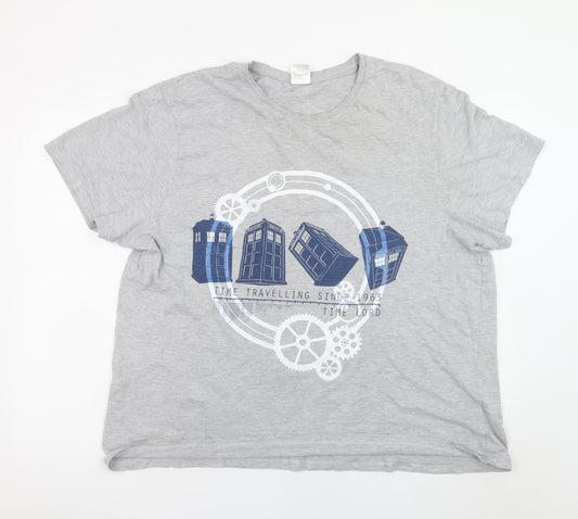 Doctor Who Men’s Grey T-Shirt 2XL Short Sleeve Crew Neck Graphic Top