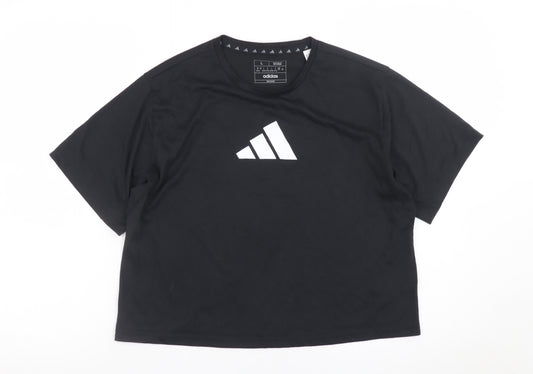 Adidas Women's Black Cropped Regular Fit T-Shirt Size L