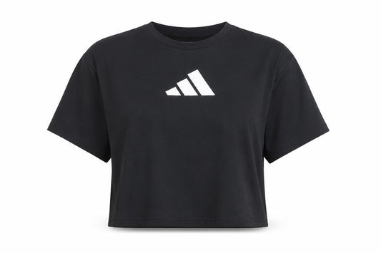 Front view of Adidas Women's Black Cropped Regular Fit T-Shirt, size L