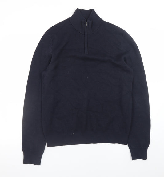 Marks and Spencer Men’s Black Small 1/4 Zip Cotton Jumper