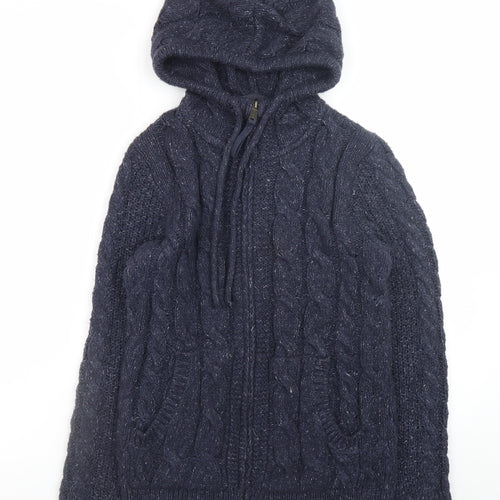 Fat Face Womens Blue Cable-Knit Hooded Full Zip Jumper Size 8