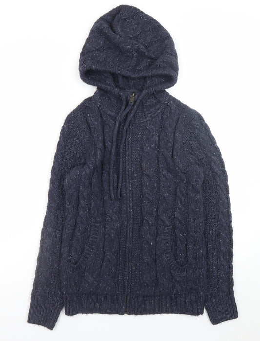 Fat Face Womens Blue Cable-Knit Hooded Full Zip Jumper Size 8