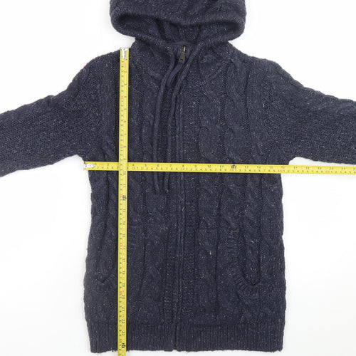 Fat Face Womens Blue Cable-Knit Hooded Full Zip Jumper Size 8