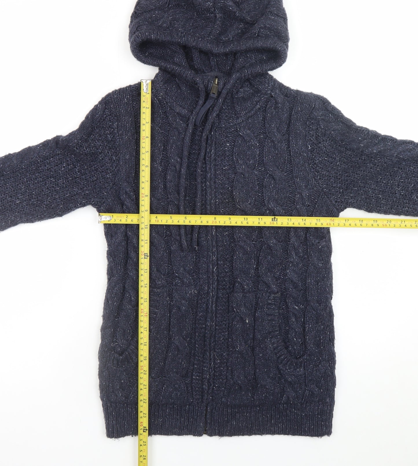 Fat Face Womens Blue Cable-Knit Hooded Full Zip Jumper Size 8