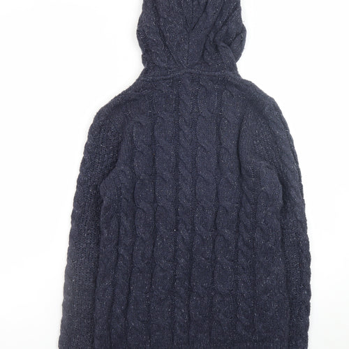 Fat Face Womens Blue Cable-Knit Hooded Full Zip Jumper Size 8