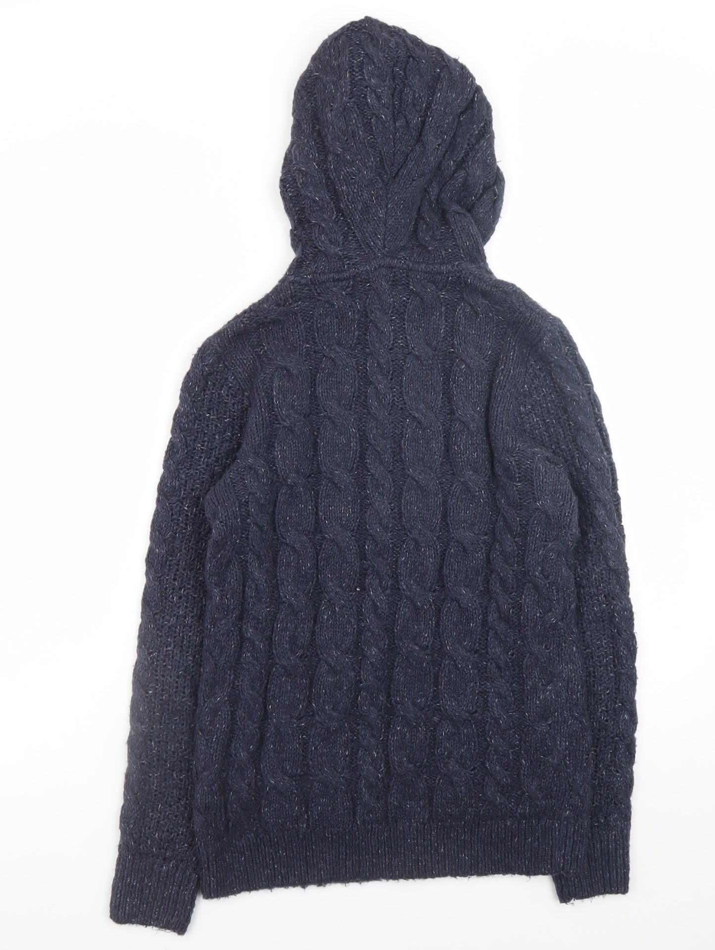 Fat Face Womens Blue Cable-Knit Hooded Full Zip Jumper Size 8