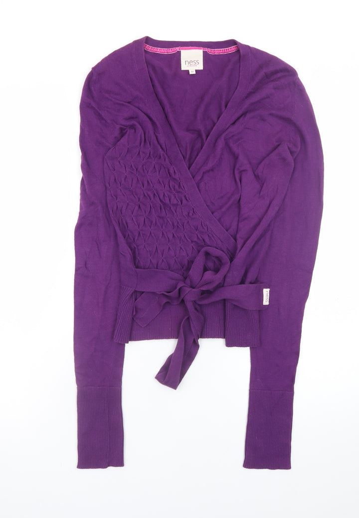 Ness Womens Purple Cotton Wrap Jumper M V-Neck Long Sleeve Lightweight
