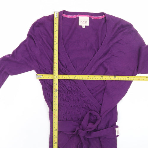 Ness Womens Purple Cotton Wrap Jumper M V-Neck Long Sleeve Lightweight