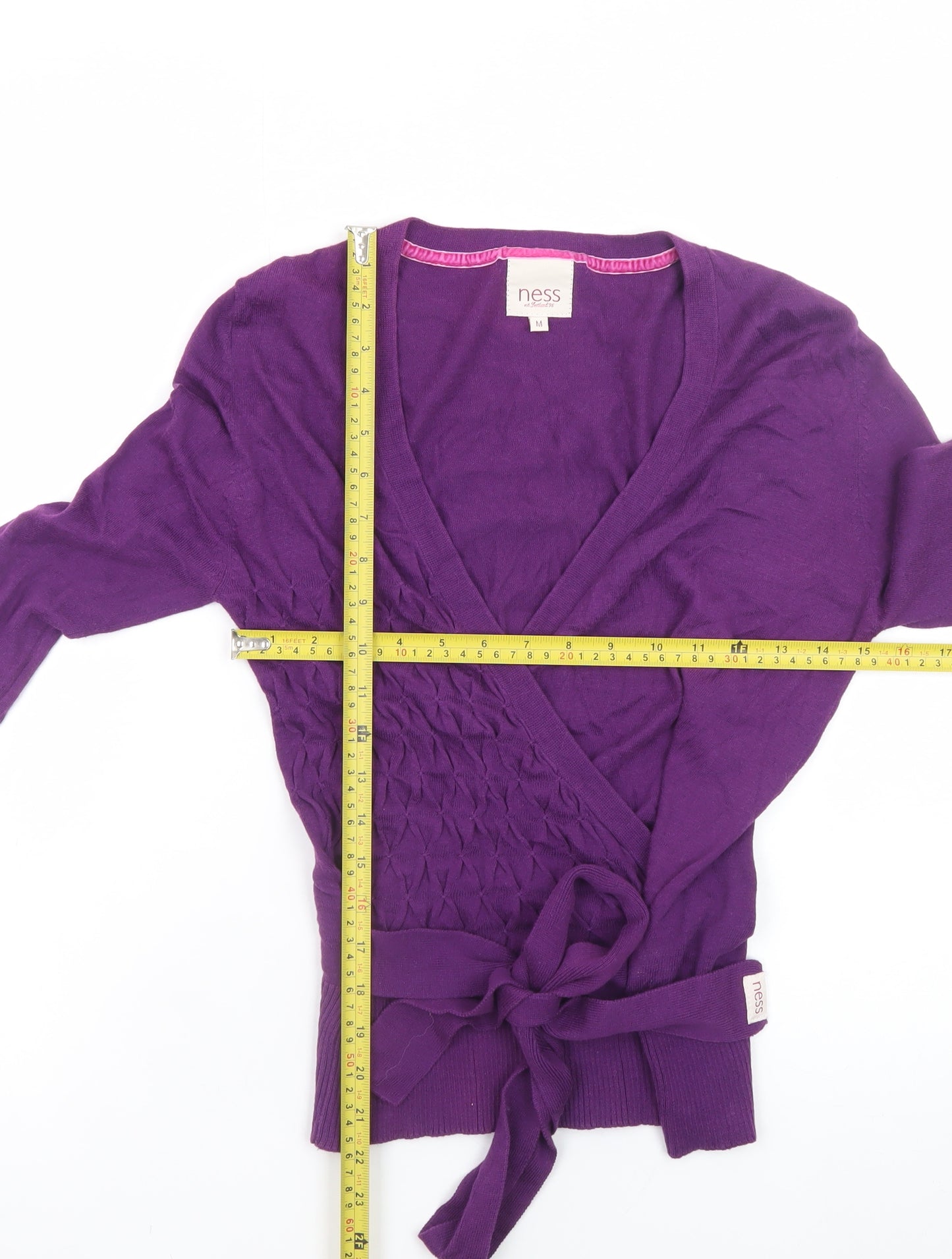 Ness Womens Purple Cotton Wrap Jumper M V-Neck Long Sleeve Lightweight