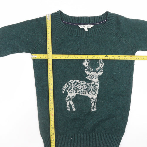 Fat Face Womens Green Size 8 Wool Blend Reindeer Christmas Jumper