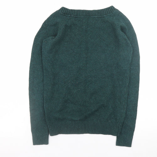 Fat Face Womens Green Size 8 Wool Blend Reindeer Christmas Jumper