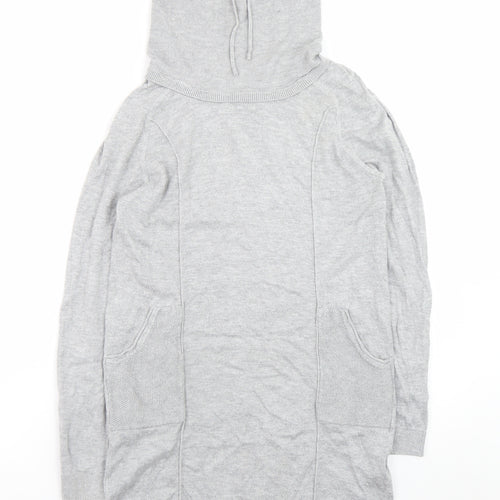 Mantaray Women’s Grey Jumper Dress Size 8 Long Sleeve Hooded Knitwear