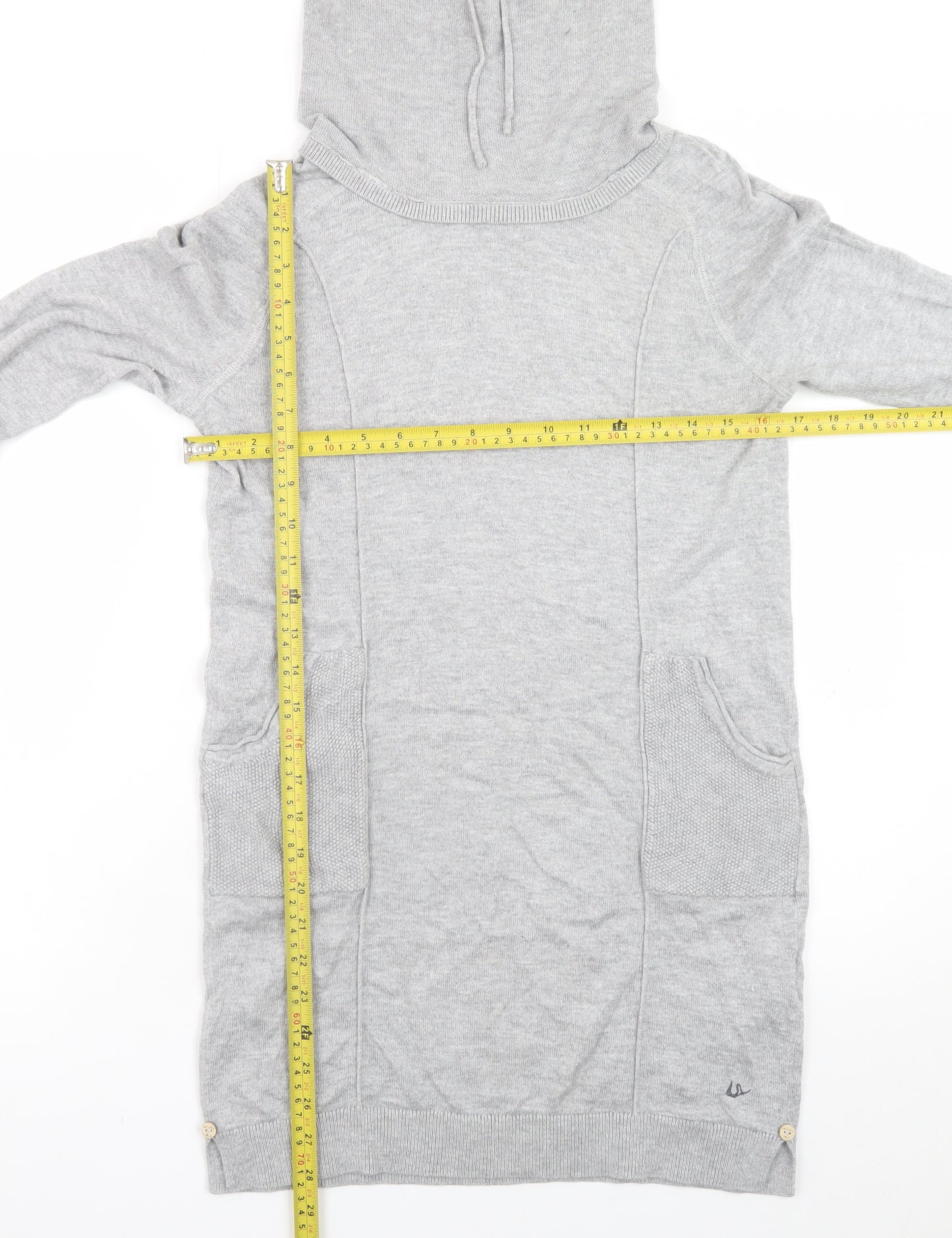 Mantaray Women’s Grey Jumper Dress Size 8 Long Sleeve Hooded Knitwear