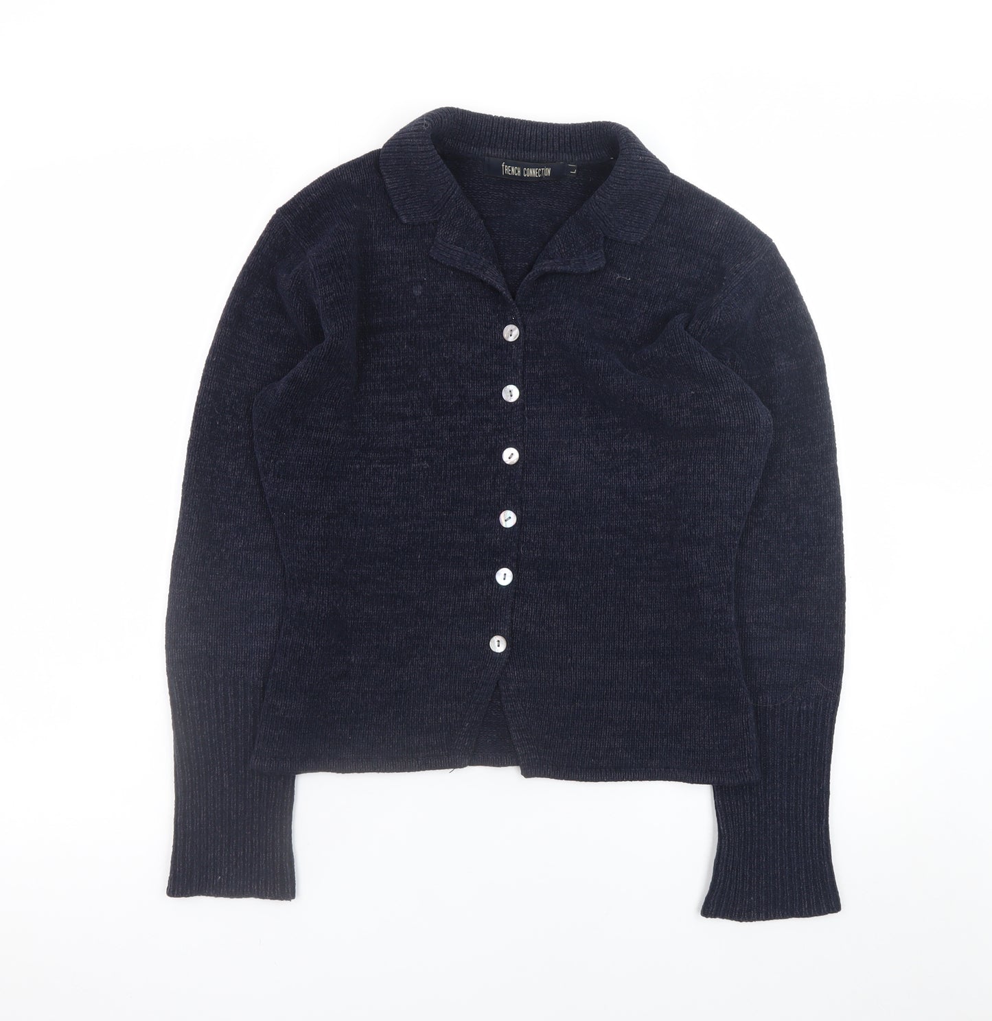 French Connection Women's Blue Collared Button Cardigan Size L