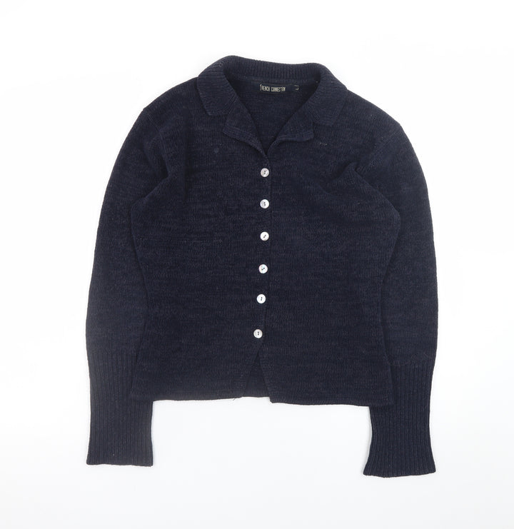French Connection Women's Blue Collared Button Cardigan Size L