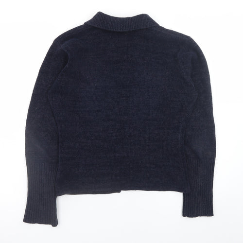 French Connection Women's Blue Collared Button Cardigan Size L