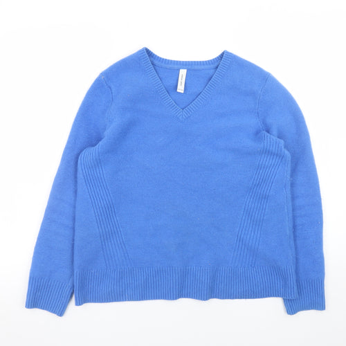 Gerry Weber Women's Blue V-Neck Wool Blend Pullover Jumper Size 12