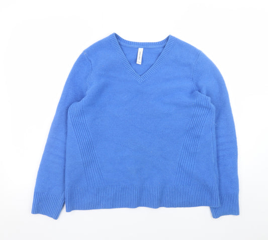 Gerry Weber Women's Blue V-Neck Wool Blend Pullover Jumper Size 12