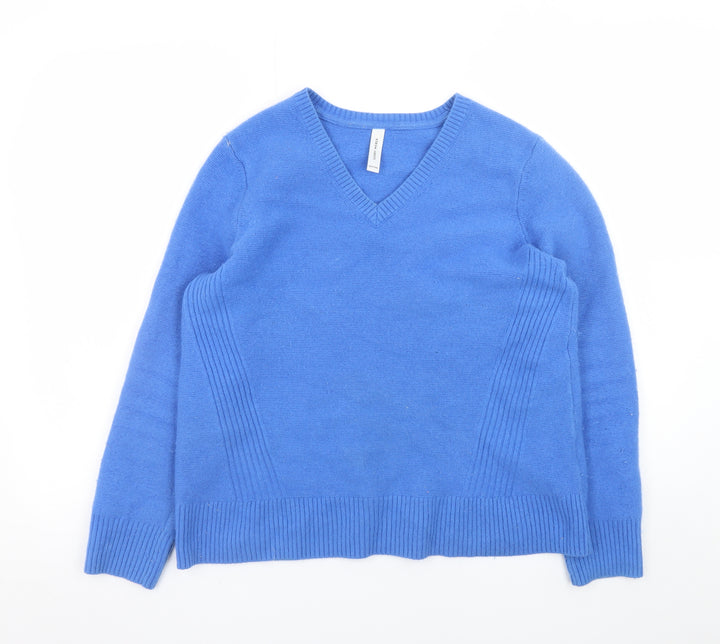 Gerry Weber Women's Blue V-Neck Wool Blend Pullover Jumper Size 12