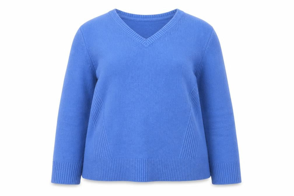 Front view of Gerry Weber Women's Blue V-Neck Wool Blend jumper, size 12