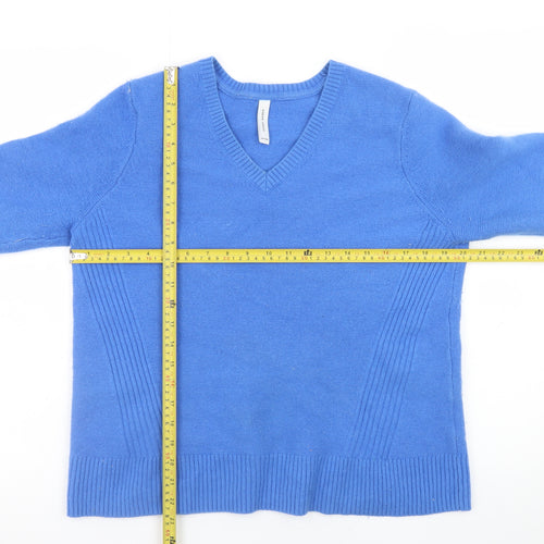 Gerry Weber Women's Blue V-Neck Wool Blend Pullover Jumper Size 12