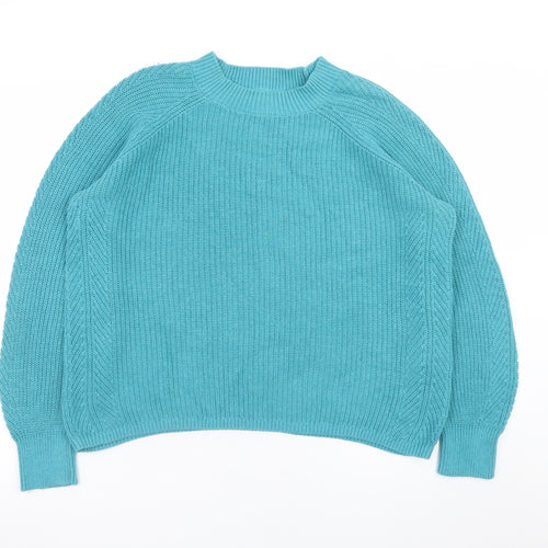 Fat Face Womens Blue Cotton Chunky Knit Crew Neck Jumper Size 18