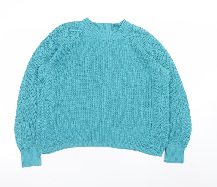 Fat Face Womens Blue Cotton Chunky Knit Crew Neck Jumper Size 18