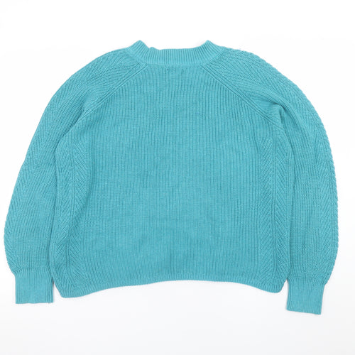 Fat Face Womens Blue Cotton Chunky Knit Crew Neck Jumper Size 18