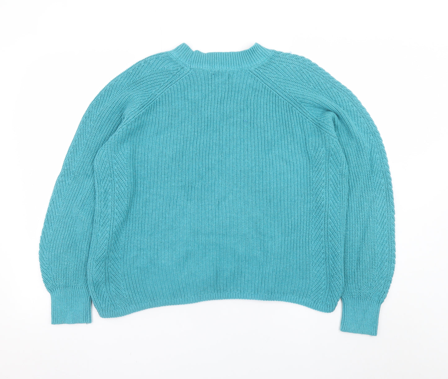 Fat Face Womens Blue Cotton Chunky Knit Crew Neck Jumper Size 18