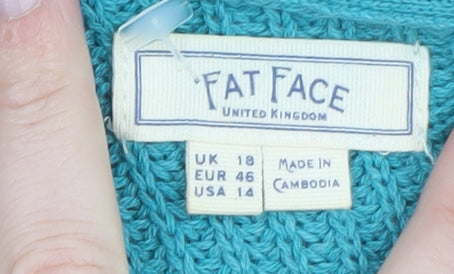 Fat Face Womens Blue Cotton Chunky Knit Crew Neck Jumper Size 18