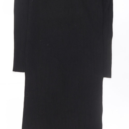 New Look Women’s Black Ribbed Knit Bodycon Midi Dress Size 12